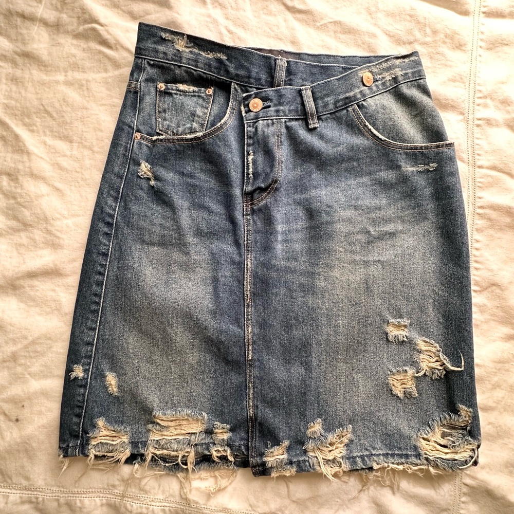 Zara distressed denim Knee-Length Pencil Skirt